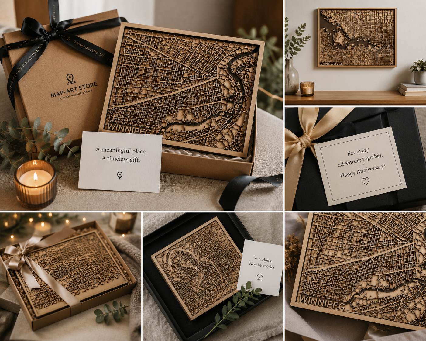 A couple sharing a custom wooden Winnipeg map as a gift